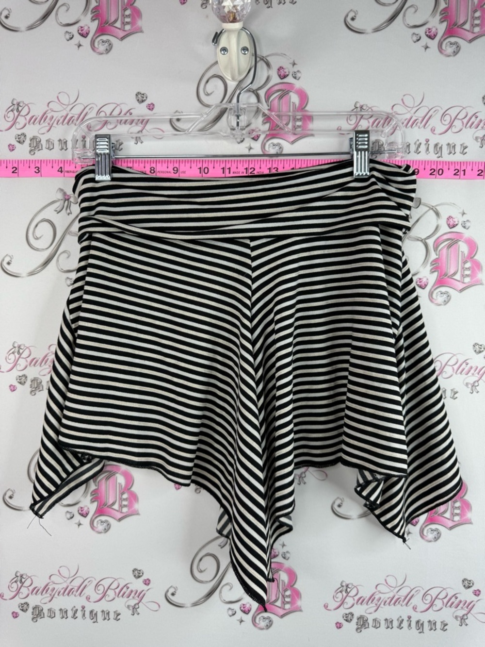Red bugs skirt fairy Black and White Striped Mini Skirt y2k Handkerchief Hem